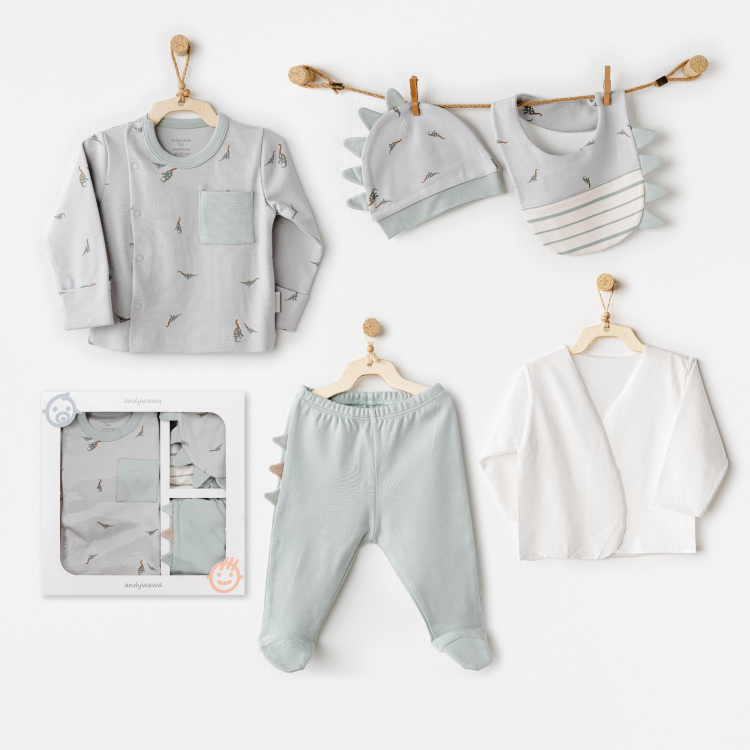 YEŞİL DİNAZOR TASARIMLI BEBEK HASTANE ÇIKIŞ SETİ